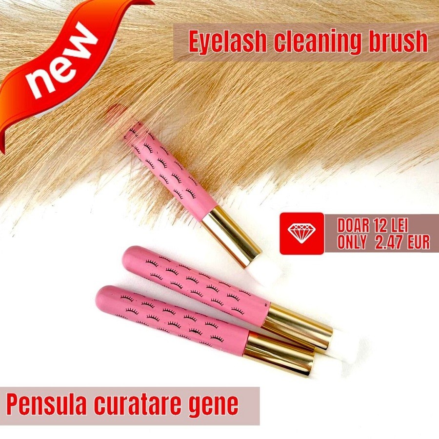 Periuta de curatare a genelor si pentru indepartare machiaj, Pensula extensii gene - Roz, 1 buc