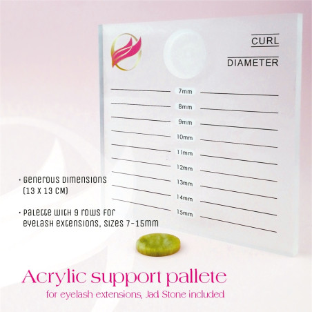 Paleta dubla cu piatra jad, suport pentru extensii gene, 7-15mm, cu loc special pentru piatra jad, Acrylic