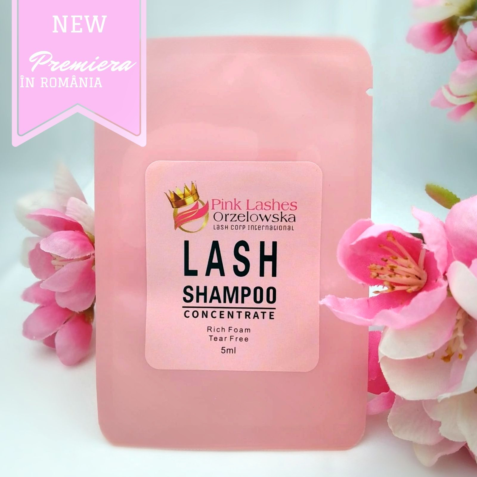 LASH SHAMPOO CONCENTRATE, spuma concentrata - mixeaza cu apa! pentru extensii gene, trandafir, plic 5 ml