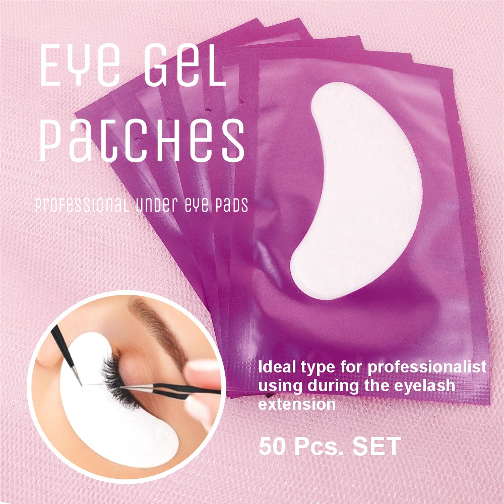 Patch-uri lucioase cu gel, Roz, plasturi profesionali pentru extensii de gene,Set 50 bucati