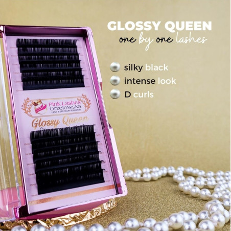 0.07 D Glossy Queen, extensii gene one by one, negru intens, usor lucios, 12 linii