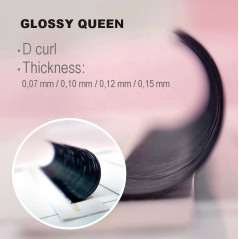 0.07 D Glossy Queen, extensii gene one by one, negru intens, usor lucios, 12 linii