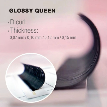 0.07 D Glossy Queen, extensii gene one by one, negru intens, usor lucios, 12 linii
