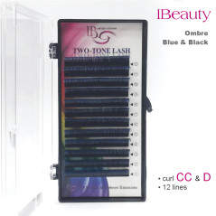 Extensii gene colorate Ombre iBeauty, negru-Albastru, 0.10, 12 linii, two tone