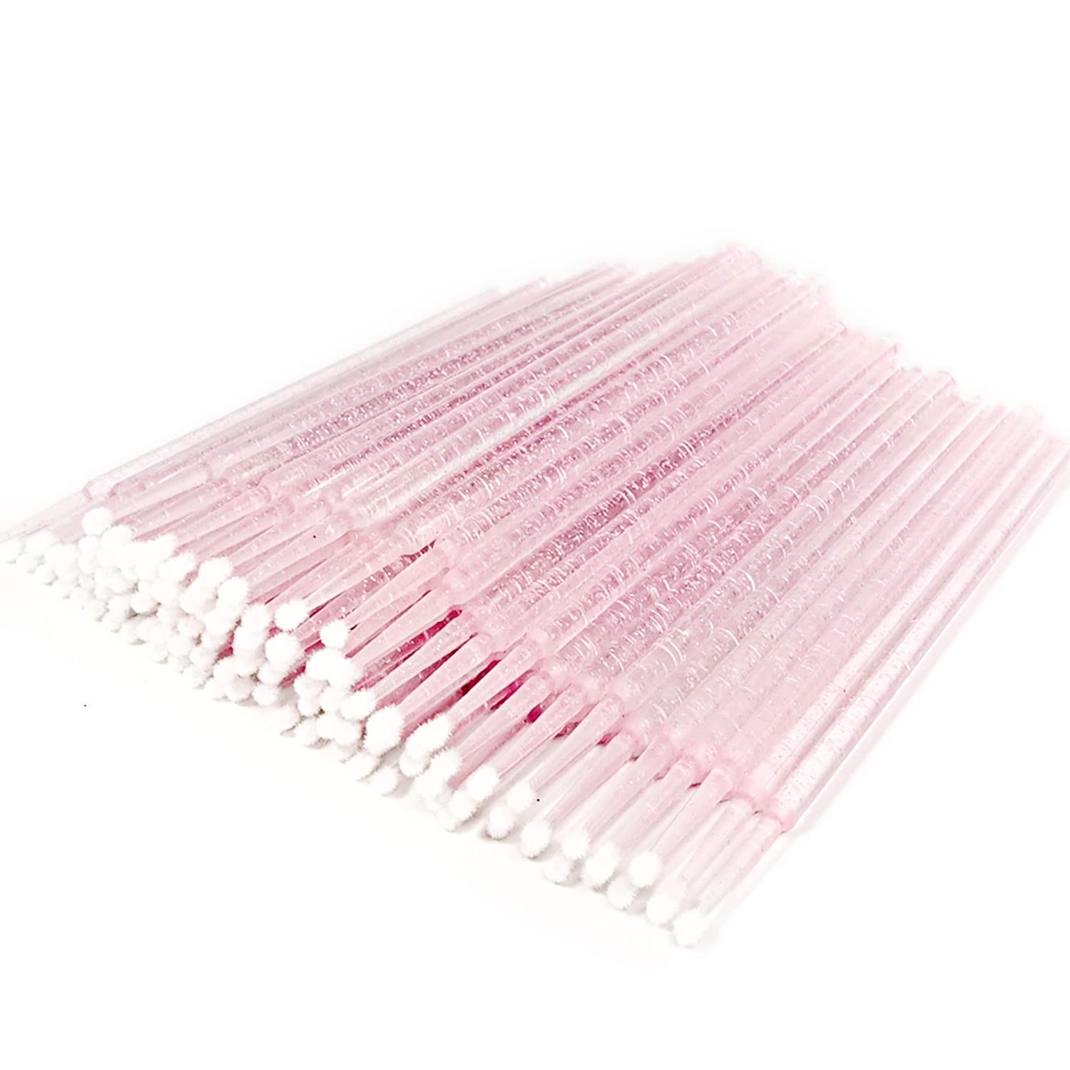 Microbrush Glitter ROZ DESCHIS - Periute aplicare primer sau remover extensii de gene, 2.5mm, 100buc