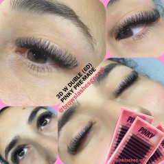 3D W - double tips - PINKY, Curl D : pre-made eyelash extensions, quick volume