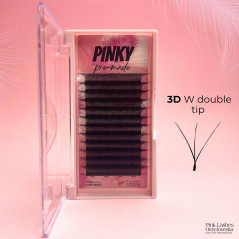 3D W - double tips - PINKY, Curl D : pre-made eyelash extensions, quick volume