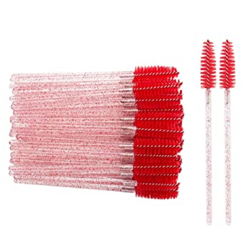 Periute Mascara Glitter pentru pieptanarea extensiilor de gene - 50 buc, Rosu