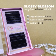 0.07 C Glossy Blossom, extensii gene easy fanning, mega volume lashes, negru usor lucios