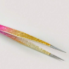 Pinzas Rectas JA 90, para Extensiones De Pestañas, yellow-pink
